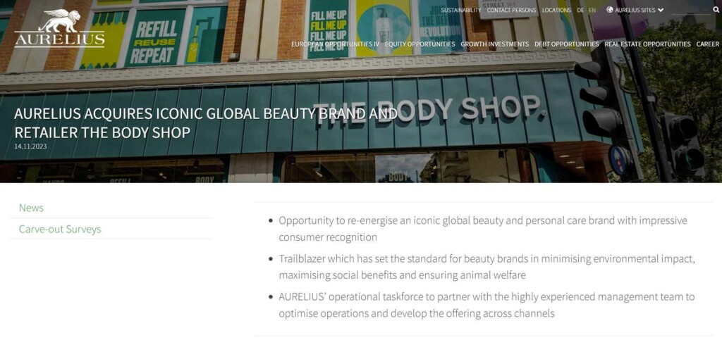 Aurelius Acquires Iconic Global Beauty Brand And Retailer The Body Shop