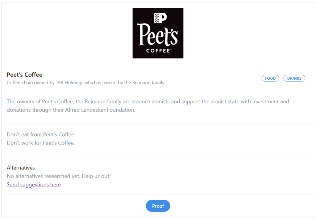Boycott Peet's Coffee