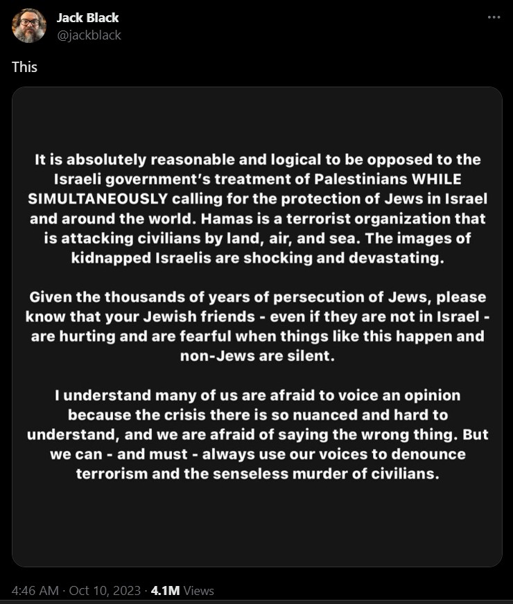 Jack Black's Statement On X