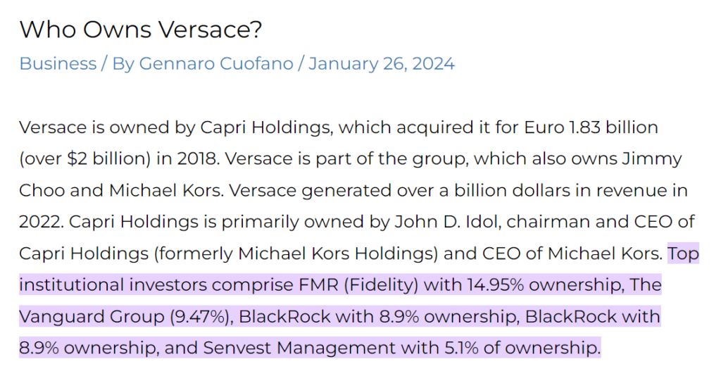 Who Owns Versace