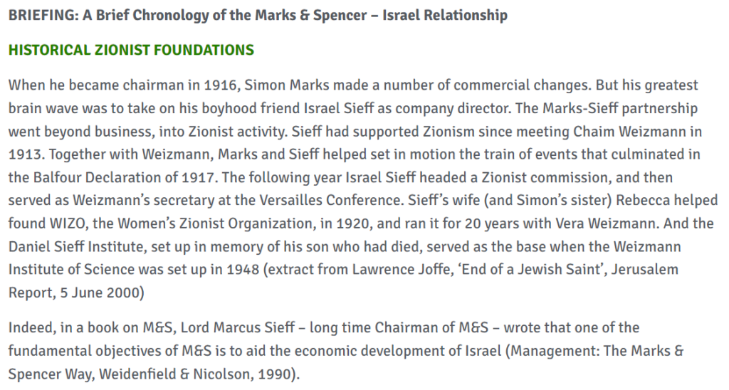 A Brief Chronology Of The Marks & Spencer – Israel Relationship