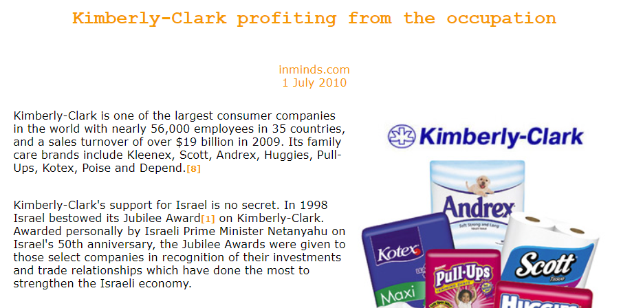 Kimberly Clark Profiting From The Occupation