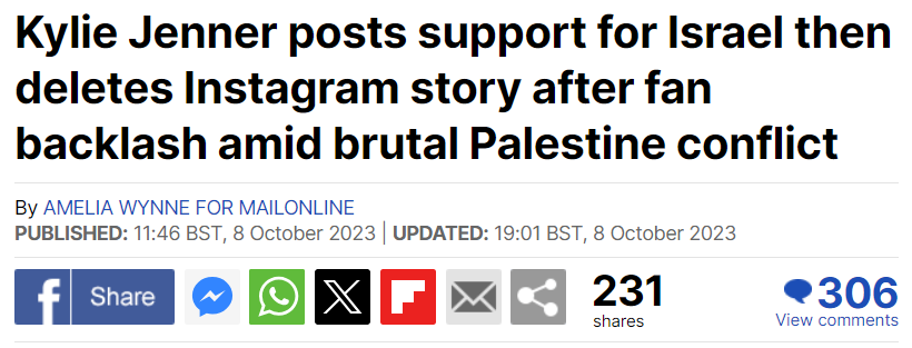 Kylie Jenner Posts Support For Israel Then Deletes Instagram Story After Fan Backlash Amid Brutal Palestine Conflict