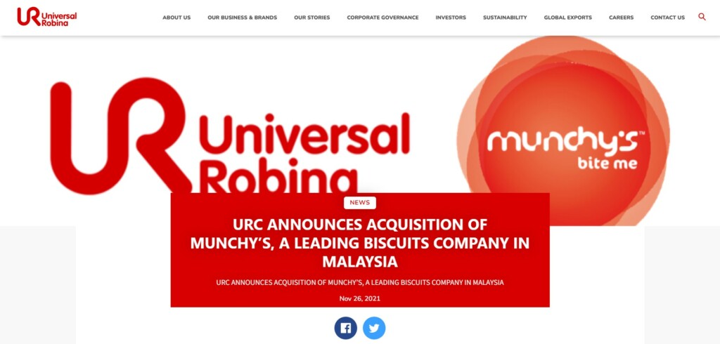 Urc Announces Acquisition Of Munchy’s, A Leading Biscuits Company In Malaysia